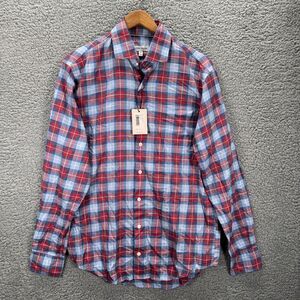Peter Millar Alton Soft Shirt Mens Medium Blue Red Plaid Long Sleeve Button Up